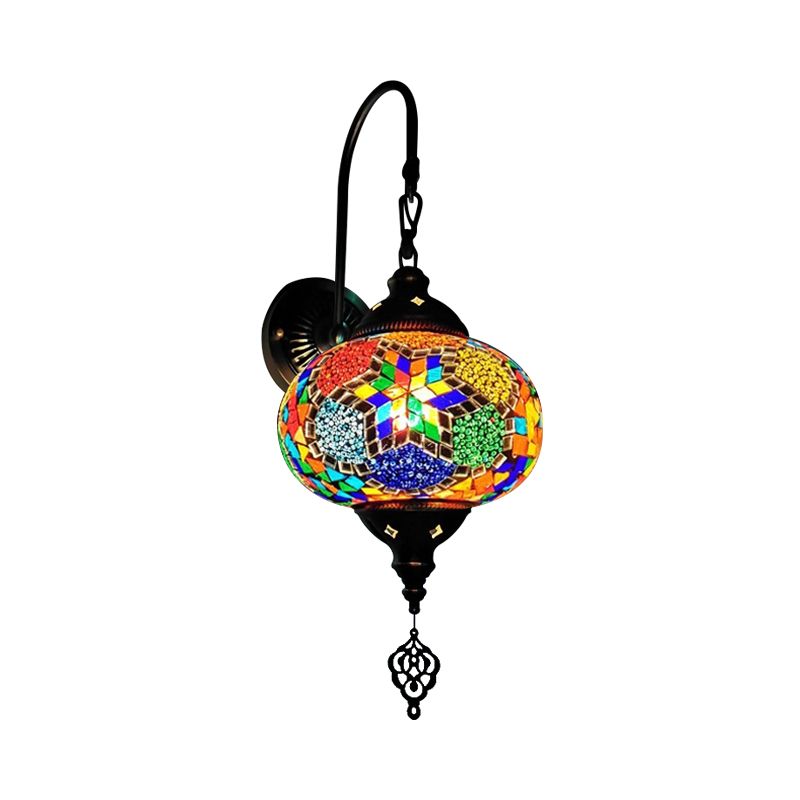 Decorative Sphere Wall Light Fixture 1 Bulb Stained Art Glass Wall Sconce Lamp in Red/Purple/Gold for Bedroom