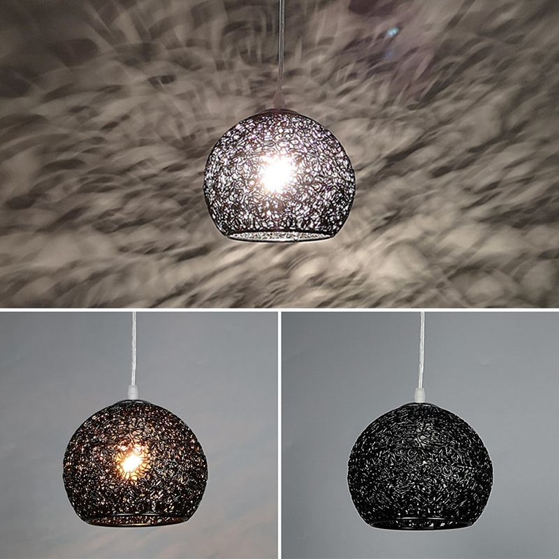 Aluminum Wire Spherical Pendant Macaron Style 1-Light Suspended Lighting Fixture