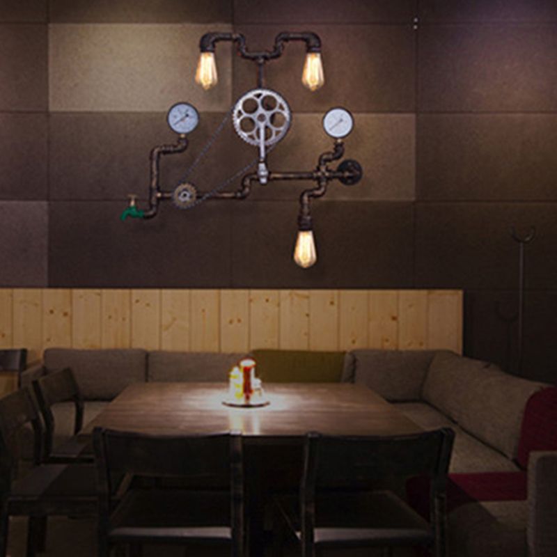 Antike Bronze Eisenwandhalterung Lampe Industriewasser Rohrleitungswand Lichtleuchte für Coffeeshop
