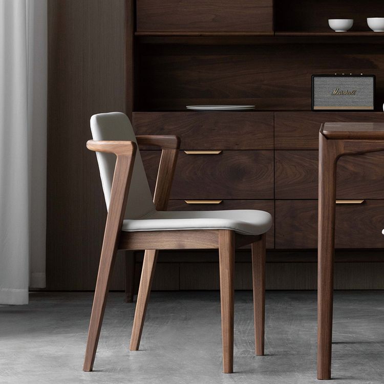 Home Walnut Wood Dining Chair Contemporary Upholstered Arm Chair