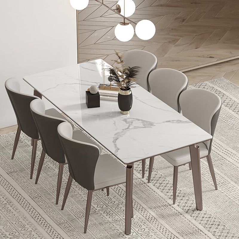 Glam Style Dinette Table Rectangle Stone Dining Room Table in White