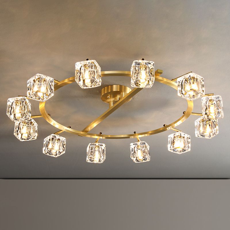 Modern Circular Ceiling Mount Light Fixture Crystal 12 Lights Ceiling Light