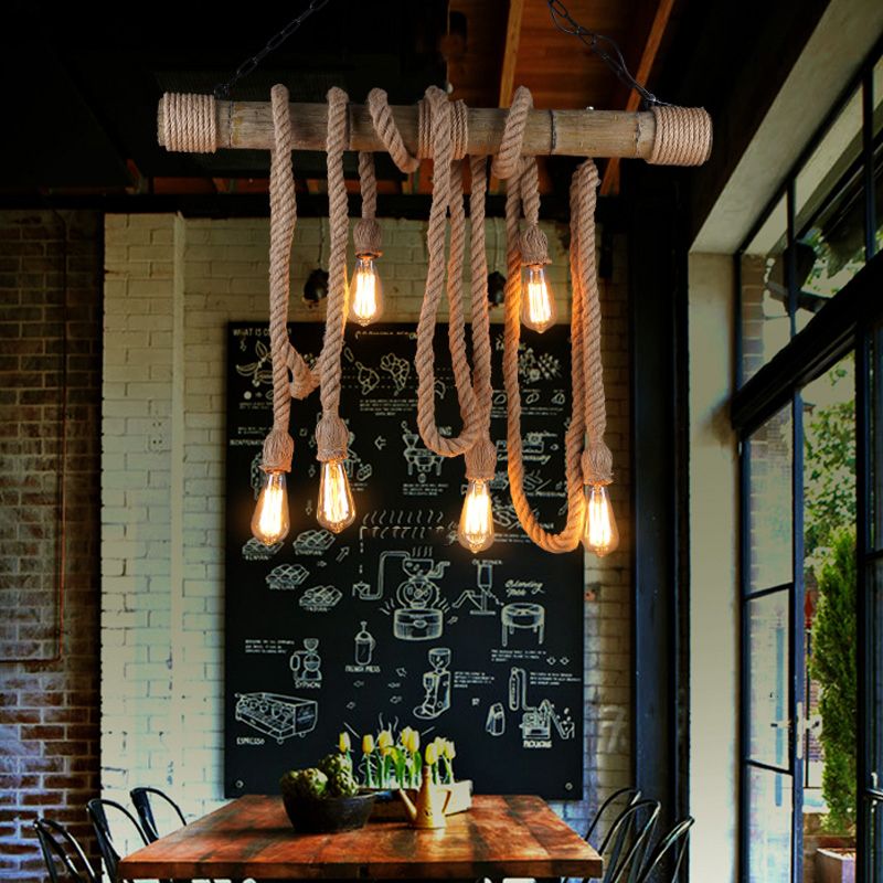 Industrial Style Exposed Bulb Island Light Rope Chandelier Lamp for Restaurant