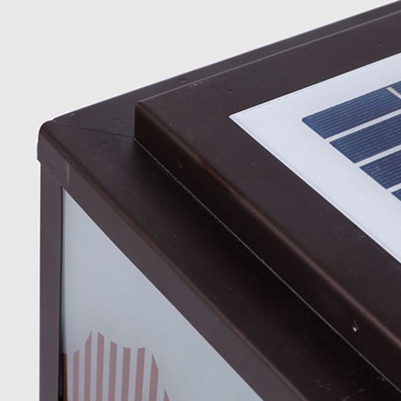 Rectangle Shape Metal Outdoor Light Modern 1 Light Solar Pillar Lamp in Brown