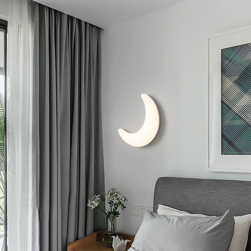 Moon Shape Wall Lamp 1-Light LED Wall Mount Lamp with Plastic Shade for Bedroom