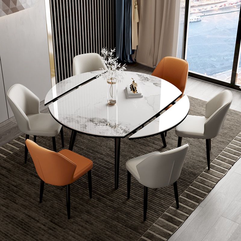 Modern Stone Top Dining Table Extendable for Small Spaces in White