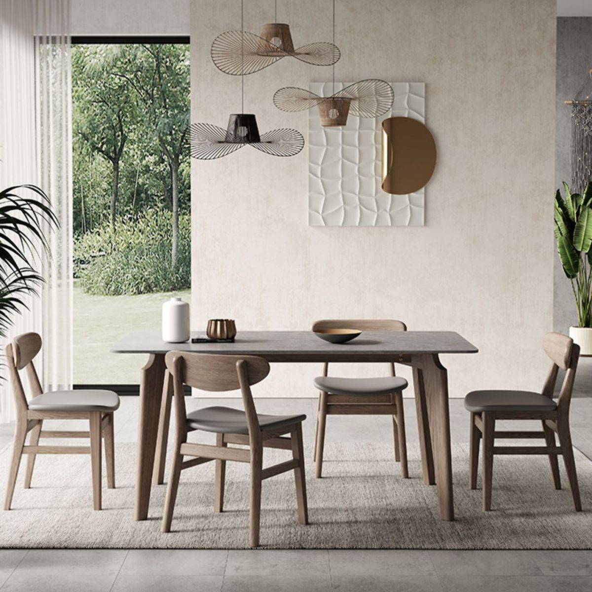 Modern Dining Set 1/3/4/5/6 Pcs Wood Dining Table with Armless Chair