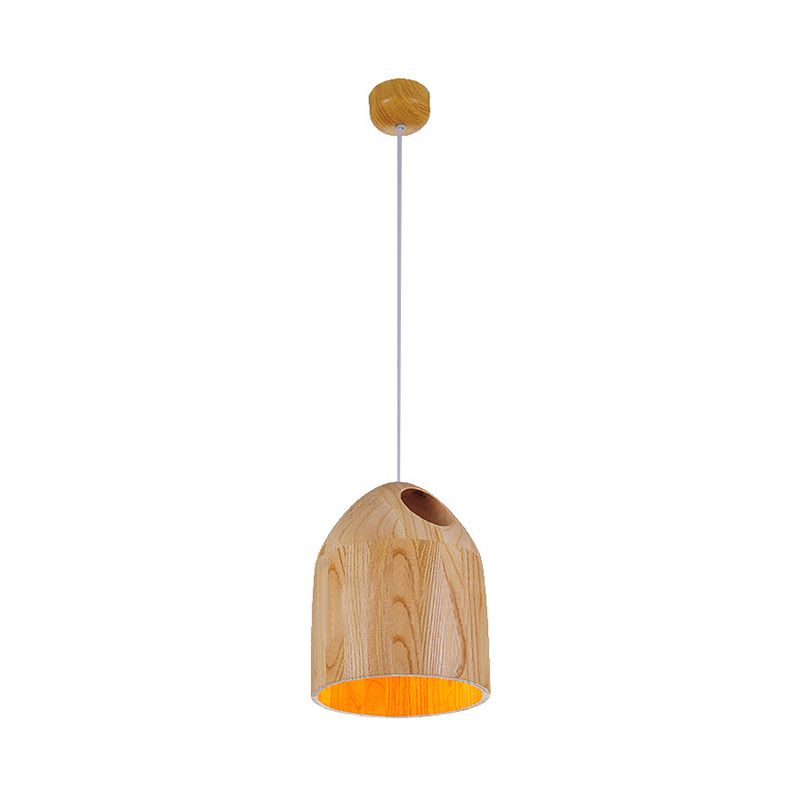 Wood Bell Drop Pendant Contemporary Japanese Style 1-Light Beige Ceiling Light with Adjustable Hanging Cord