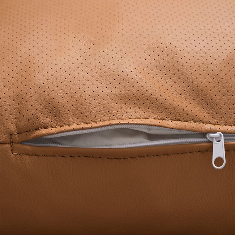 Genuine Leather Square Arm Bench Seating with Bolster Pillows Brown Settee Furniture