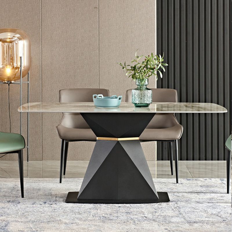 Metal Traditional Luxury Rectangular Table Sintered Stone Dining Table with Pedestal Base