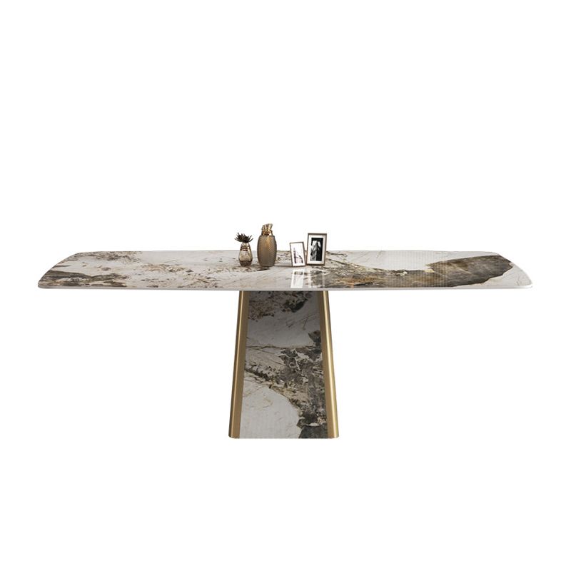 Contemporary Stone Dining Table Rectangle Table with Pedestal Base