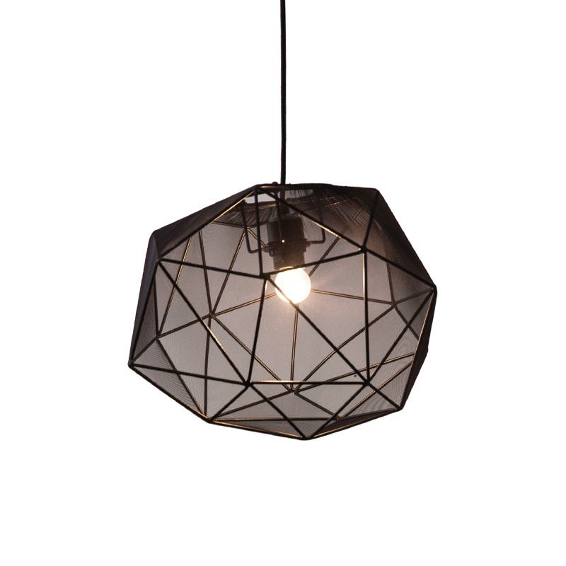 Geometric Bedroom Hanging Pendant Fabric Single Modern Suspended Lighting Fixture in Black/White