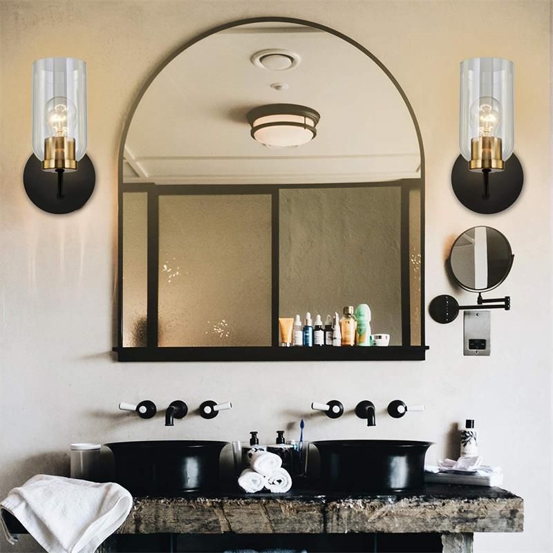 Cylinder Shade 1 / 2 - Light Bathroom Vanity Lighting in Black and Gold Bath Sconce