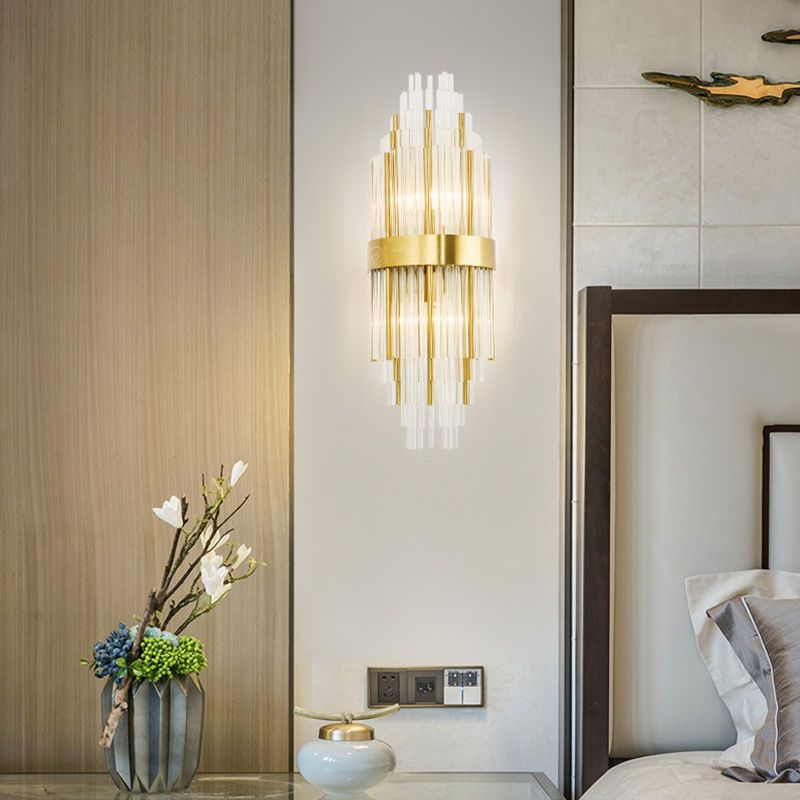 Modern Layered Sconce Light 2 Lights Crystal Wall Mounted Lamp in Gold for Living Room