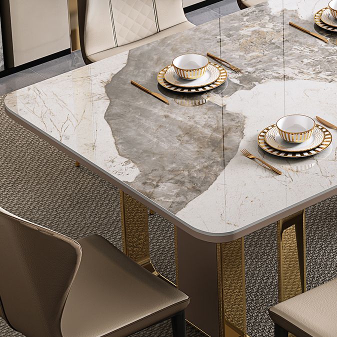 Traditioneller luxuriöser Sinterstein -Esstisch Rechtecktisch mit Metallpodest