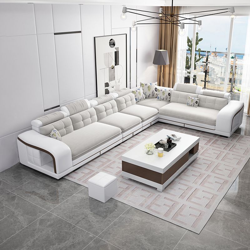 Velvet and Faux Leather Sloped Arms Modular Sectionals Sofa for Living Room