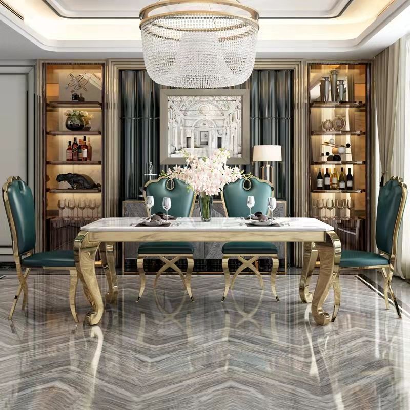 Rectangle Shape Luxury Style Dining Table Marble Fixed Table for Kitchen
