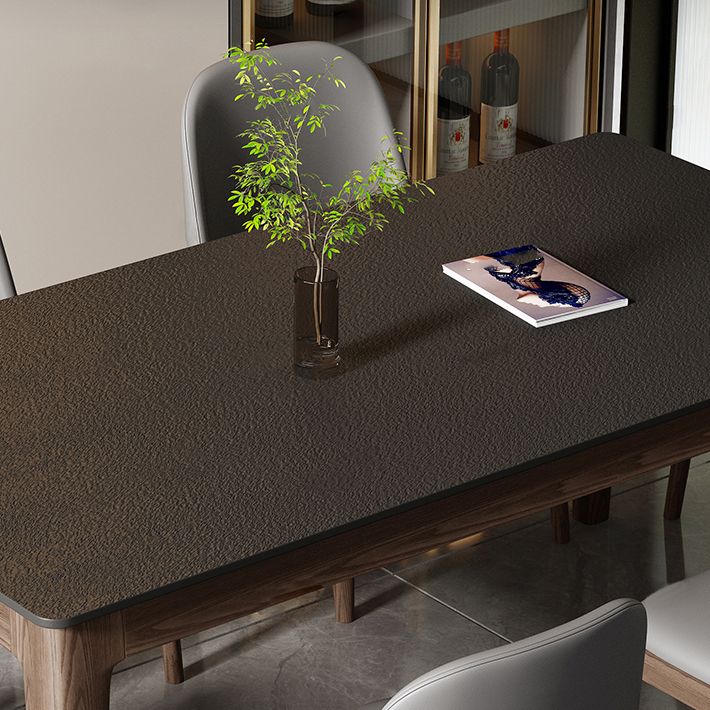 Modern Rectangle Stone Dining Table Solid Wood Legs for Dining Room