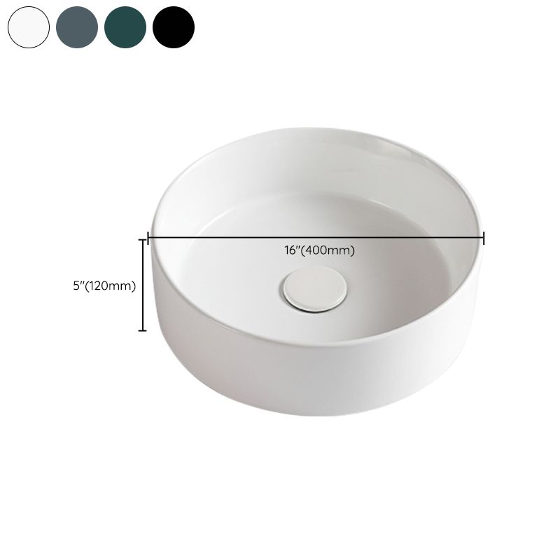 Modern Bathroom Sink Porcelain Round Vessel Sink with Pop-Up Drain