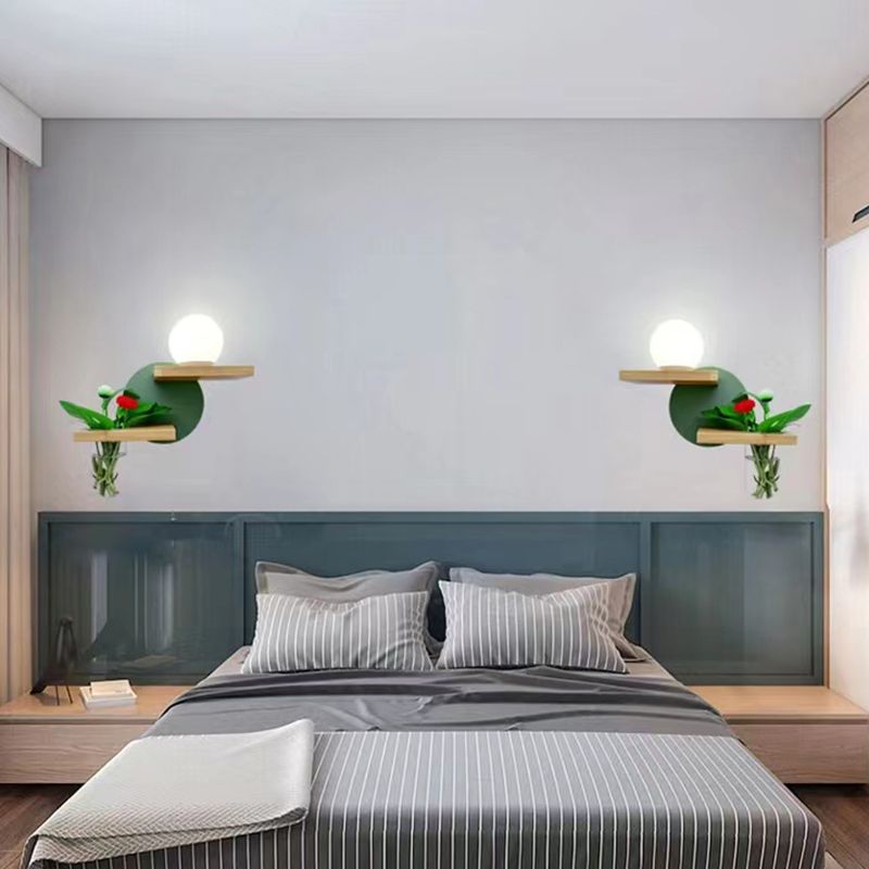 Modern Style Wall Light Fixture Wooden Wall Light Sconce without Plants for Bedroom