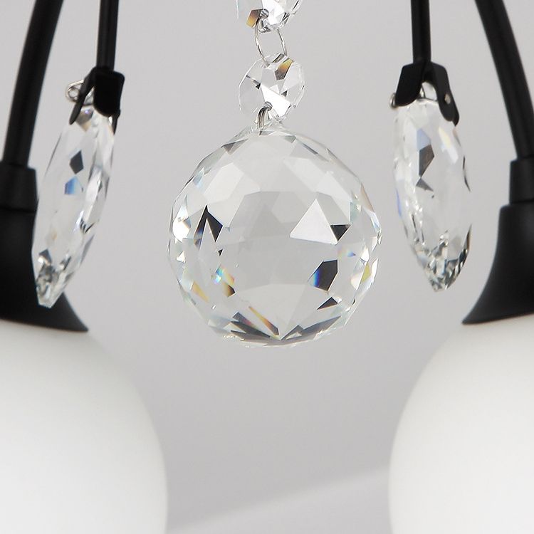 Traditional Round Semi Mount Lighting Glass Ceiling Lighting in Black