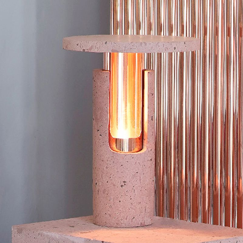 1 tête-cylindre lampe à chevegade moderniste en pierre de lecture livre léger en rose pour le chevet