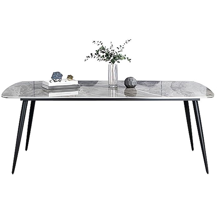 Sintered Stone Dining Table Industrial Style Black 4 Legs Base Rectangle Table for Dining Room