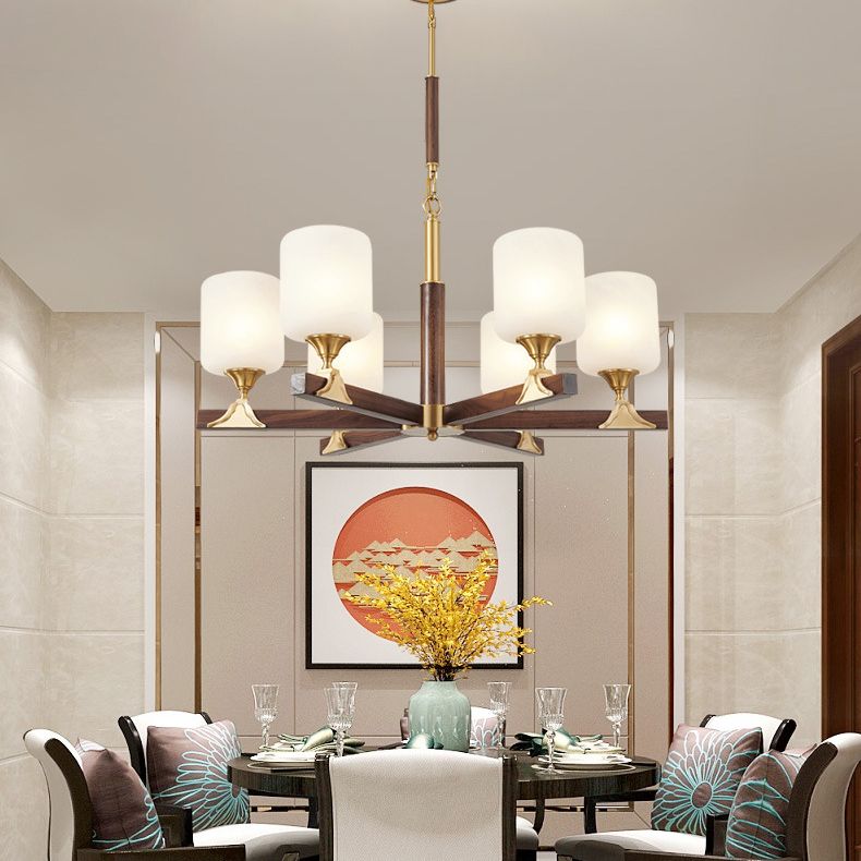 Contemporary Cylinder Chandelier Pendant Light Wood Suspension Pendant Light for Living Room