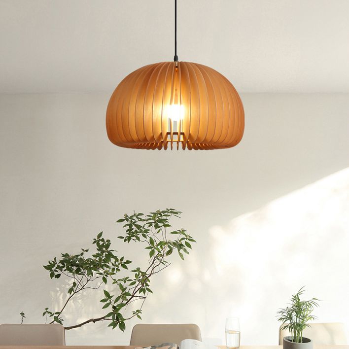 Pumpkin Ceiling Pendant Lamp Nordic Style Wood Dinning Room Suspension Pendant in Beige