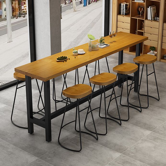 Light Brown Modern Style Bar Table Solid Wood Rectangular Bar Table with Metal Base
