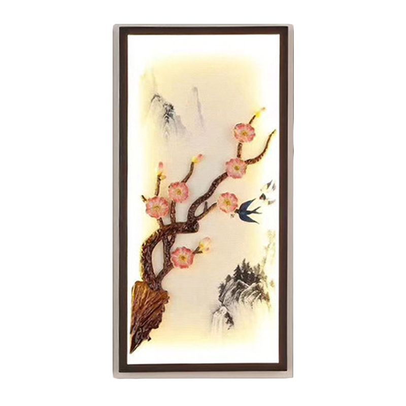 Asia Spring Blooming Plum Mural Light Ceramic Bedside Decorative LED Wall Sconce Light in Black