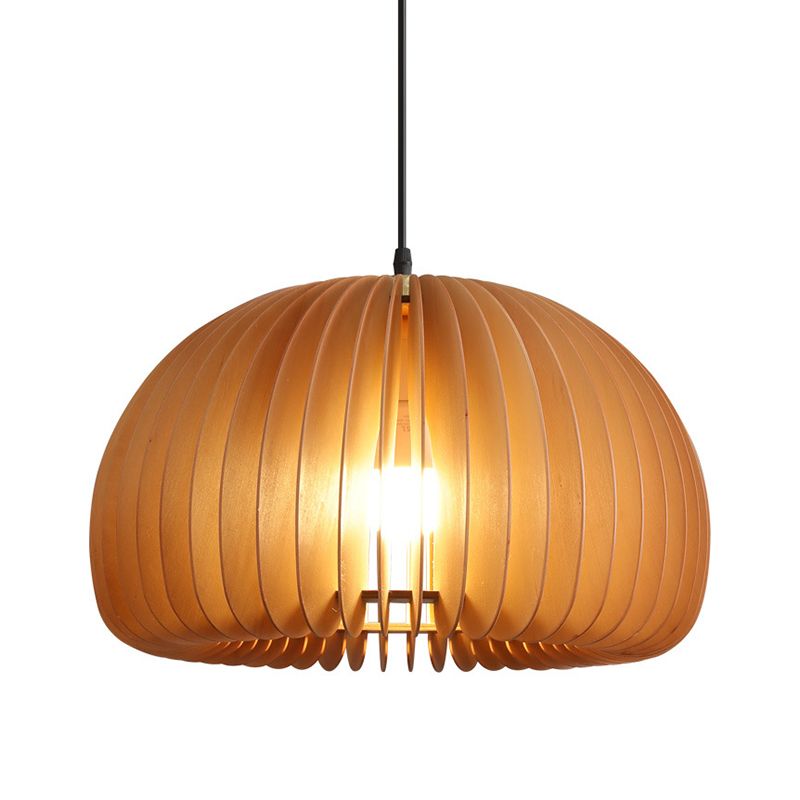 Pumpkin Ceiling Pendant Lamp Nordic Style Wood Dinning Room Suspension Pendant in Beige