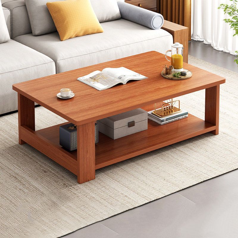 4 Legs Rectangular Coffee Table Made of Solid Wood in Wood/white/brown/gray Cocktail Table