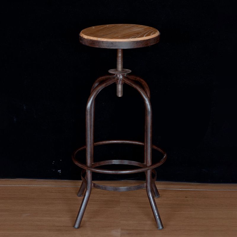Modern Armless Counter Stool Metal Bar Stool with Wooden Seat