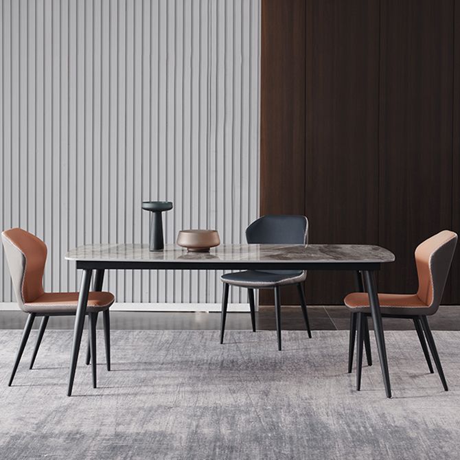 Industrial Style Home Sintered Stone Dining Table 4 Legs Carbon Steel Base Rectangle Table