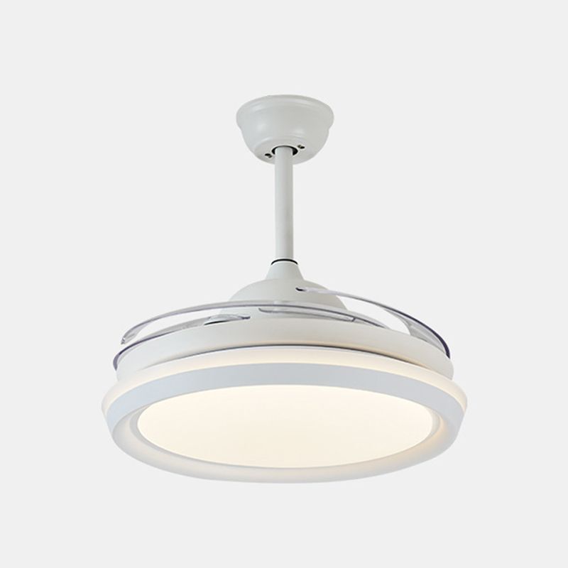 42 "Simplicidad de ancho Ventilador de techo redondo LED ACRYLIC SEMI FLUSH LIGHTURS en blanco para el dormitorio, 8 cuchillas transparentes