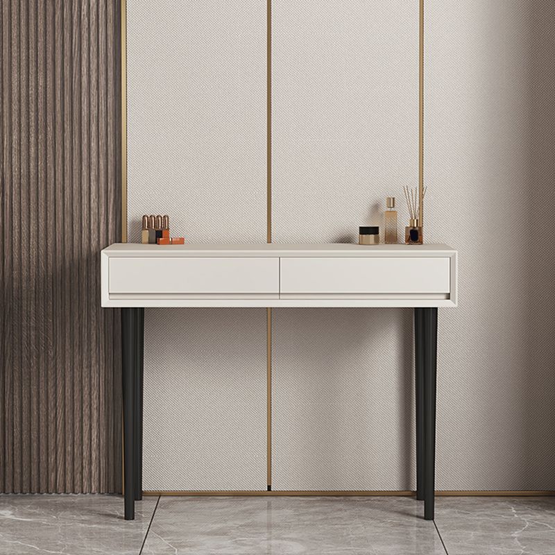 Contemporary 2-Drawer Wood Vanity Makeup Dressing Table in White with Stool