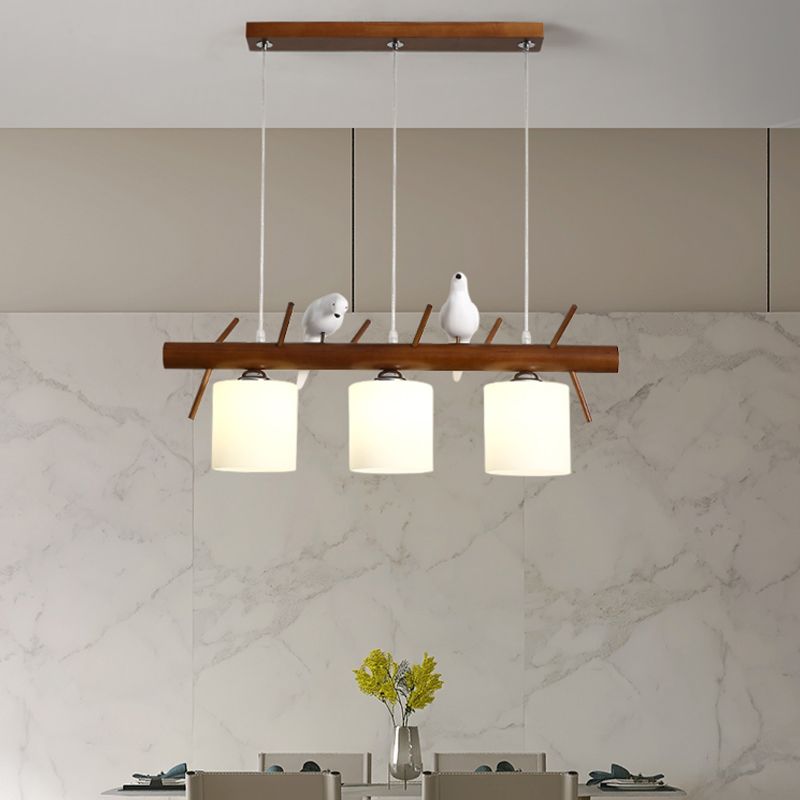 Modern Hanging Light Cylindrical Island Light Fixture with Glass for Dining Room