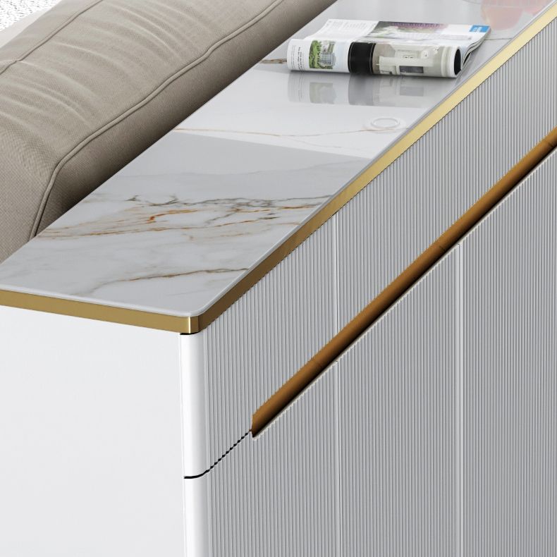 Glam White Dining Server Stone and Engineered Wood Buffet Server