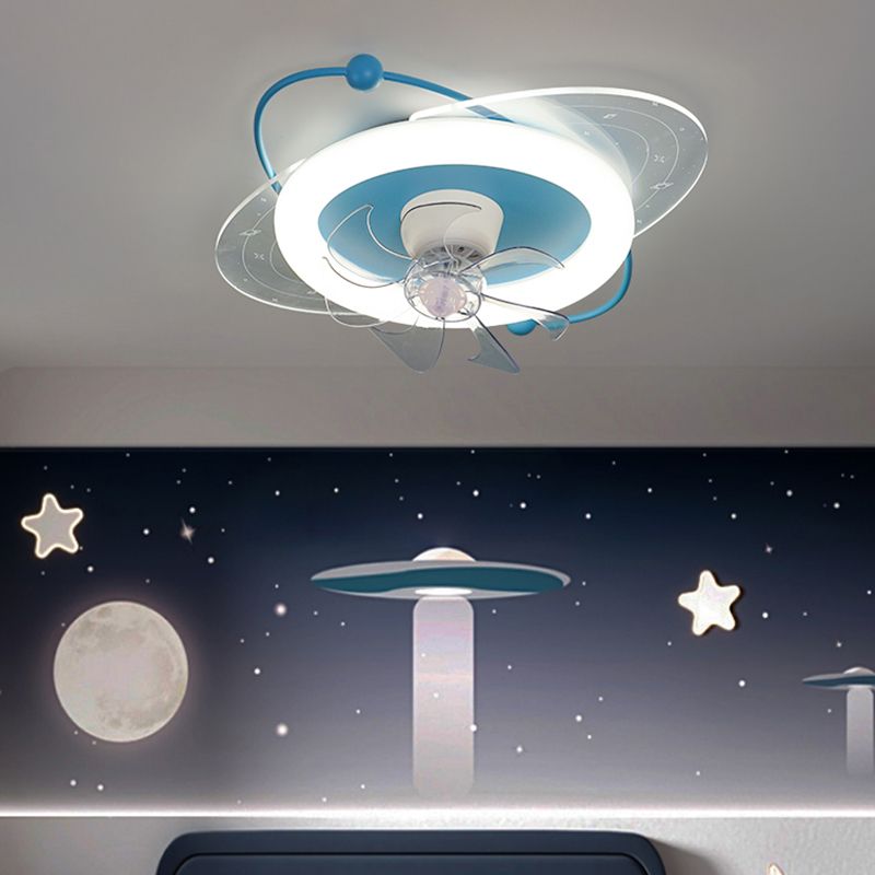 7-Blade Ceiling Fan Children Metallic Pink/Blue Fan with Light for Room