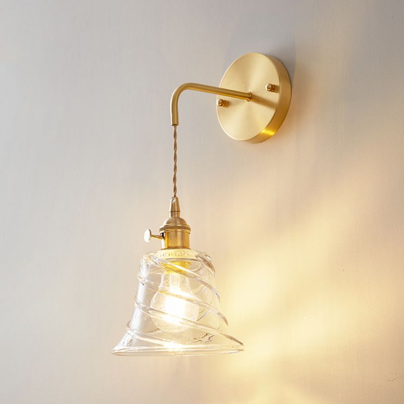 Industrial Style 1 Light Wall Light Geometric Shade Glass Wall Light Sconce in Brass