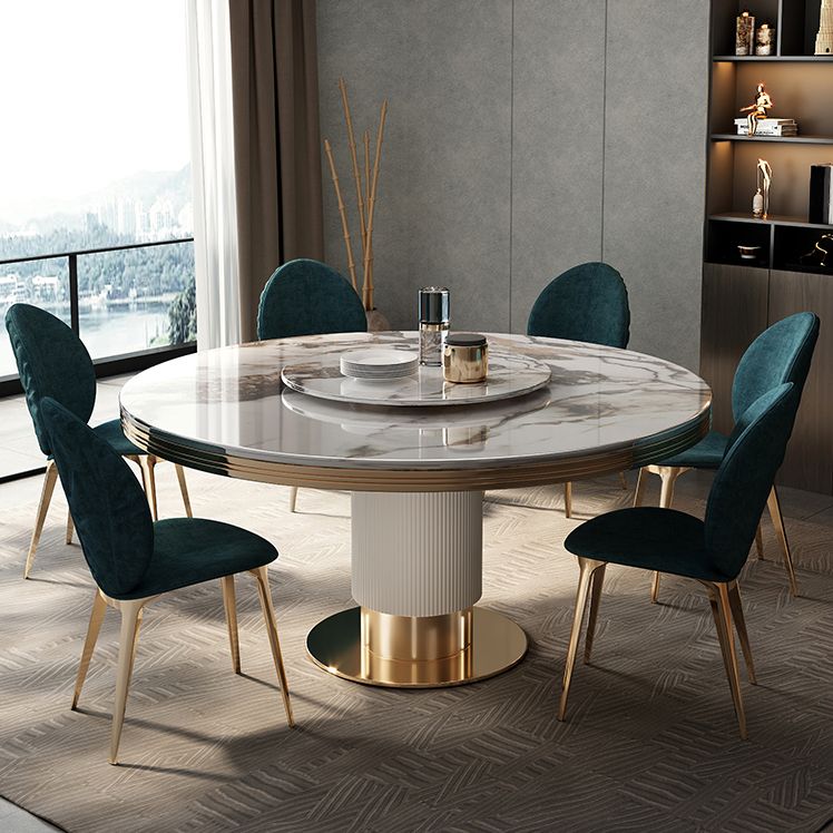 Traditional Luxury Stone Dining Table Round Gold Base Convertible Dining Table