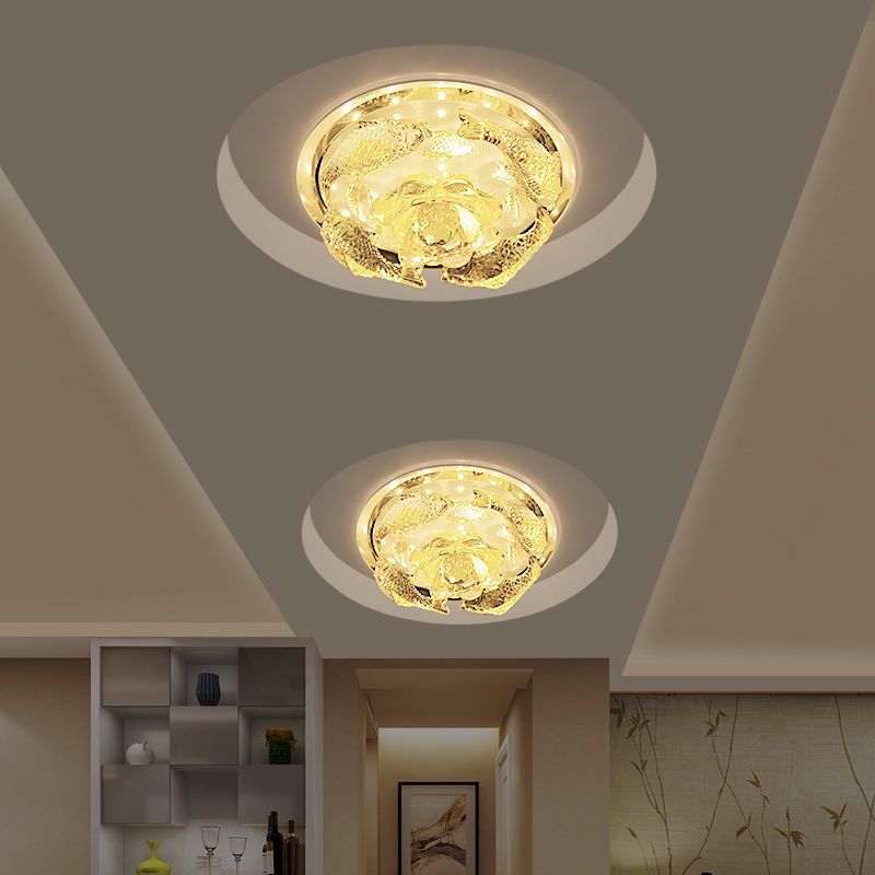 Floral Faceted Crystal Flush Mount Contemporary LED Yellow Ceiling Lighting in Warm/White Light