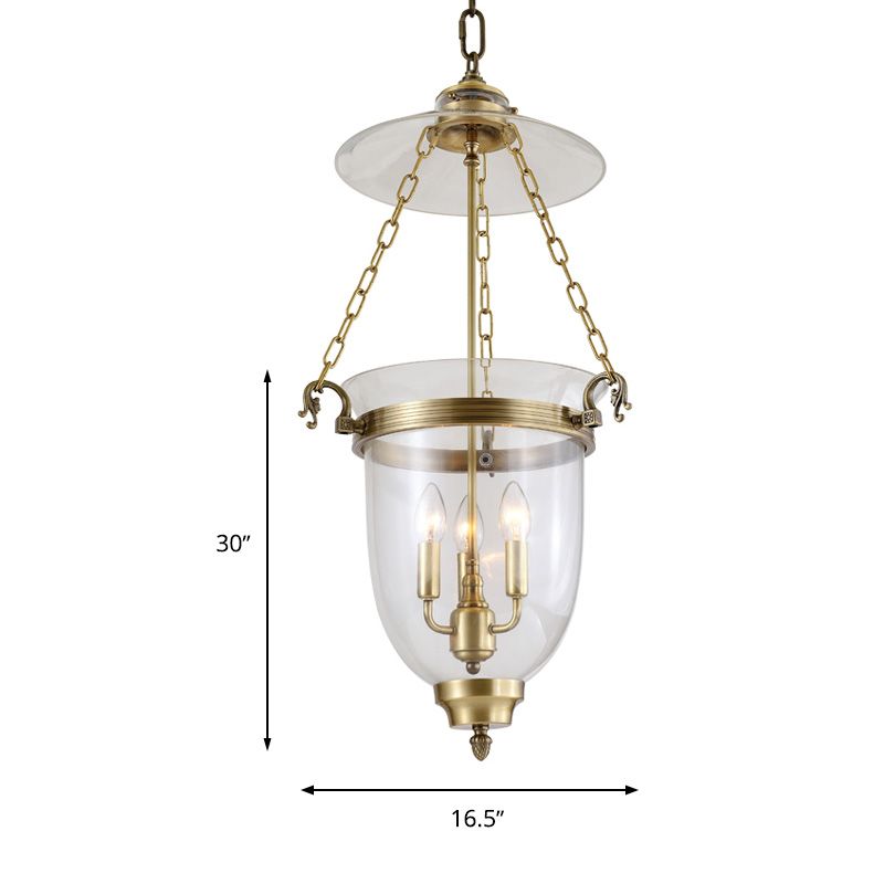 Clear Glass Candle Chandelier Lamp Colonial 3 Heads Living Room Pendant Light Fixture
