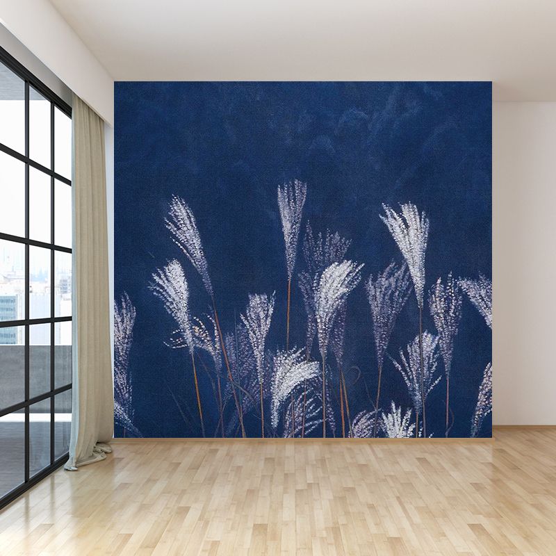 Big Woodland Mural for Kitchen Botanical Print Wall Decor in Blue, Stain Resistant