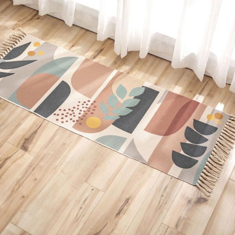 Vintage Boho Rug Multi Color Geo Patterned Carpet Machine Washable Stain-Resistant Rug with Fringe for Room