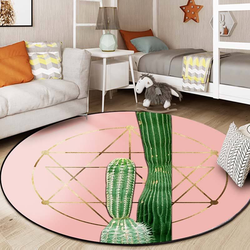 Green Modern Rug Polyester Cactus Area Rug Njon-Slip Backing Rug for Living Room