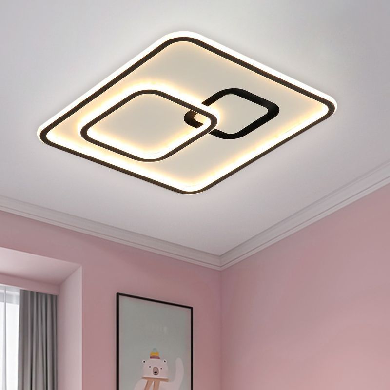 Black Square LED Flush Mount Light Minimalist Acrylic Close to Ceiling Lighting Fixture, 16"/19.5" Width