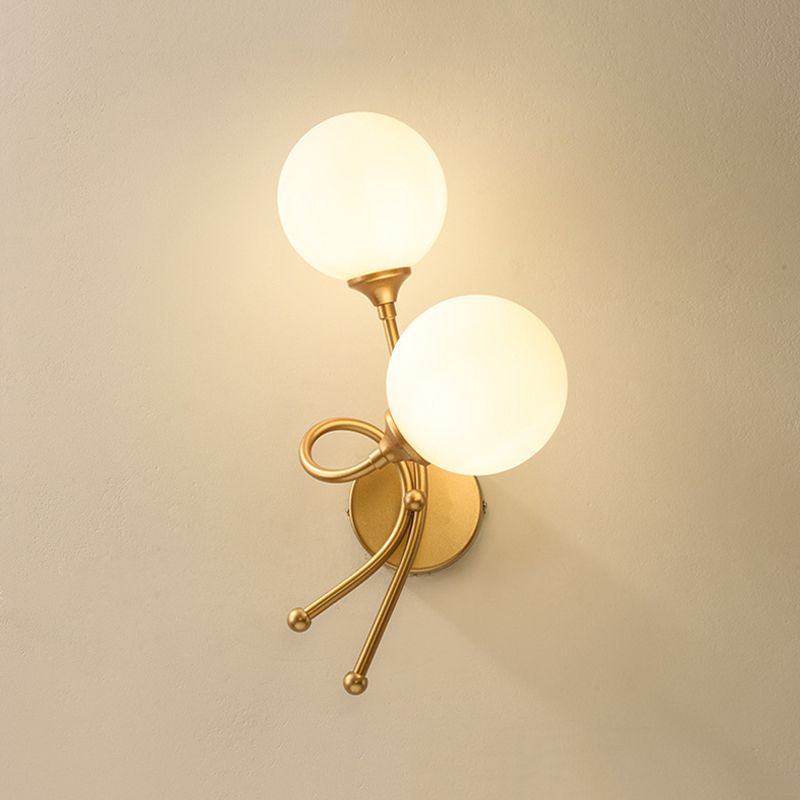 Modern Style Globe Shade Wall Light Glass 2 Lights Sconces for Bedroom