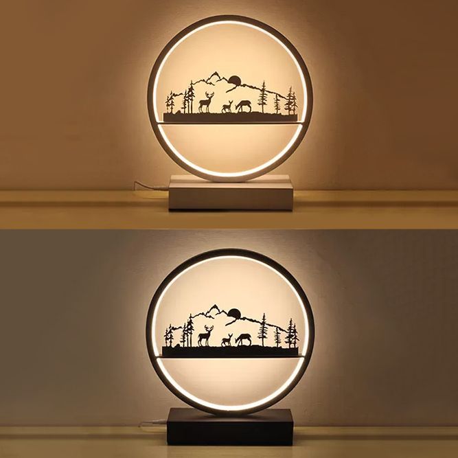 Metal Round Table Light with Natural View Creative Reading Light for Adult Bedroom Cafe
